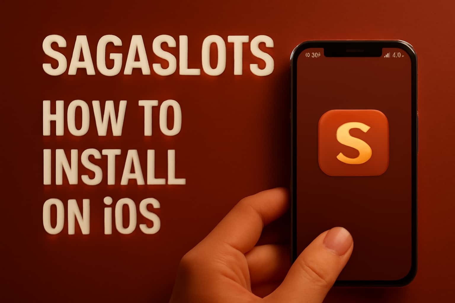 An informational graphic about installing Sagaslots on iOS devices, emphasizing the app name.