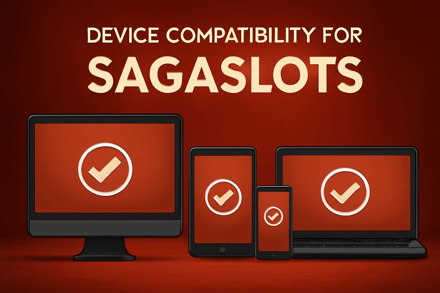 A visual representation of device compatibility for Sagaslots with the app's name prominently displayed.
