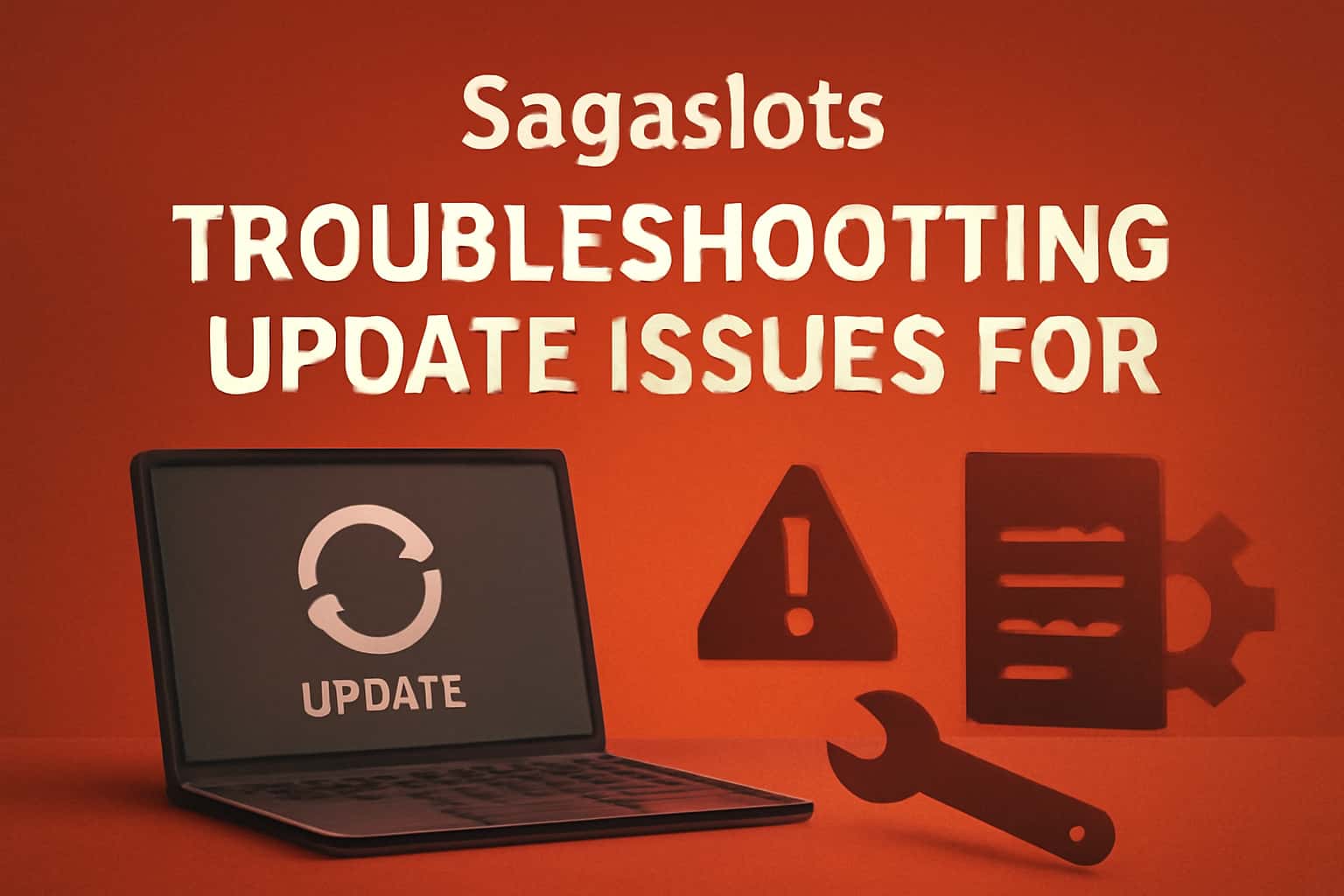 A high-quality image depicting a troubleshooting guide for Sagaslots updates.